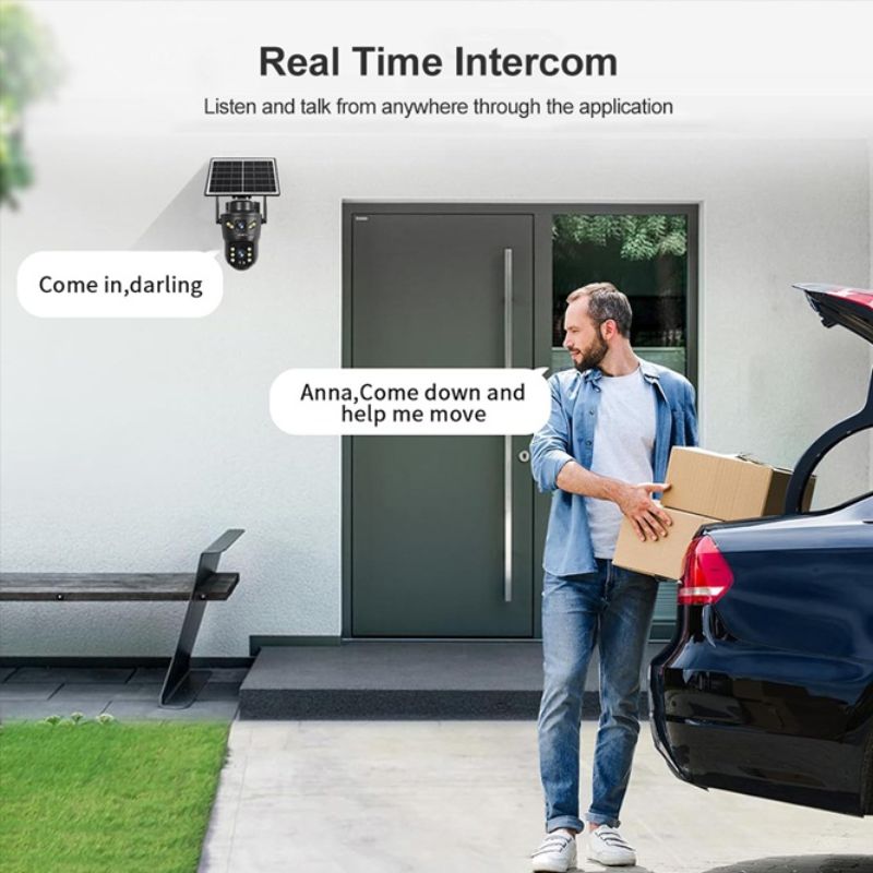 картинка Уличная двойная камера 4G LS VISION LS-CS5, 4MP с Solar панелью (сим карта) V380 Pro от магазина "мир Электроники"