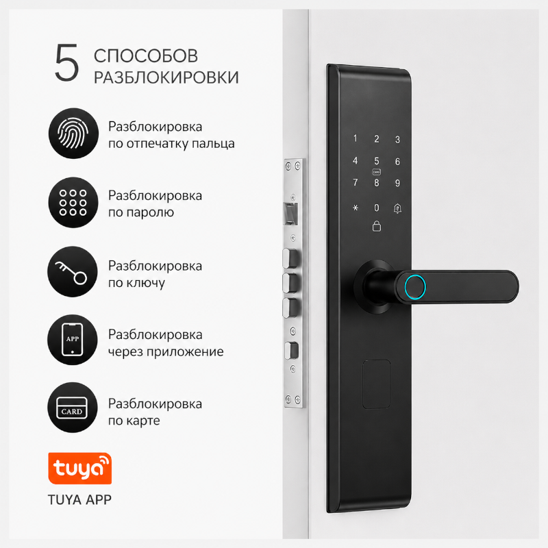 картинка Замок дверной Tuya S001, WIFI, мортиза 6068 от магазина "мир Электроники"