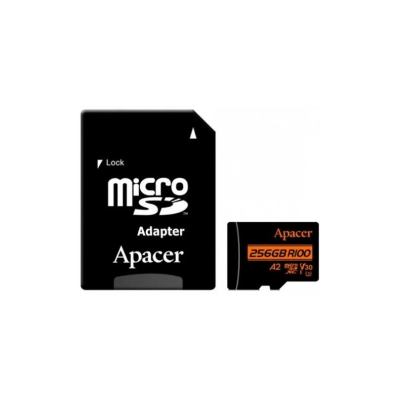 картинка SD карта Apacer AP256GMCSX10U8-R, MicroSDXC 256GB с адаптером от магазина "мир Электроники"