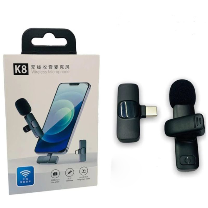картинка Микрофон петличка беспроводной K8, Type-C, + адаптер IpHone от магазина "мир Электроники"