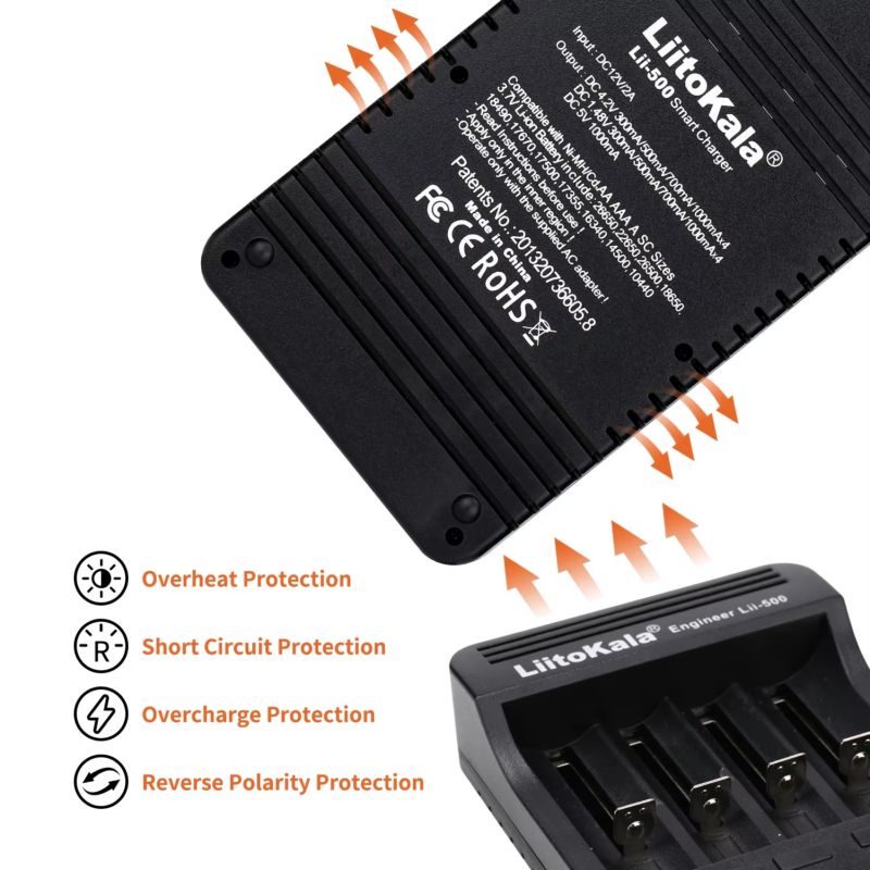 картинка Зарядное устройство LiitoKala Lii-500 для NiCd/NiMH/Li-ion аккумуляторов от магазина "мир Электроники"