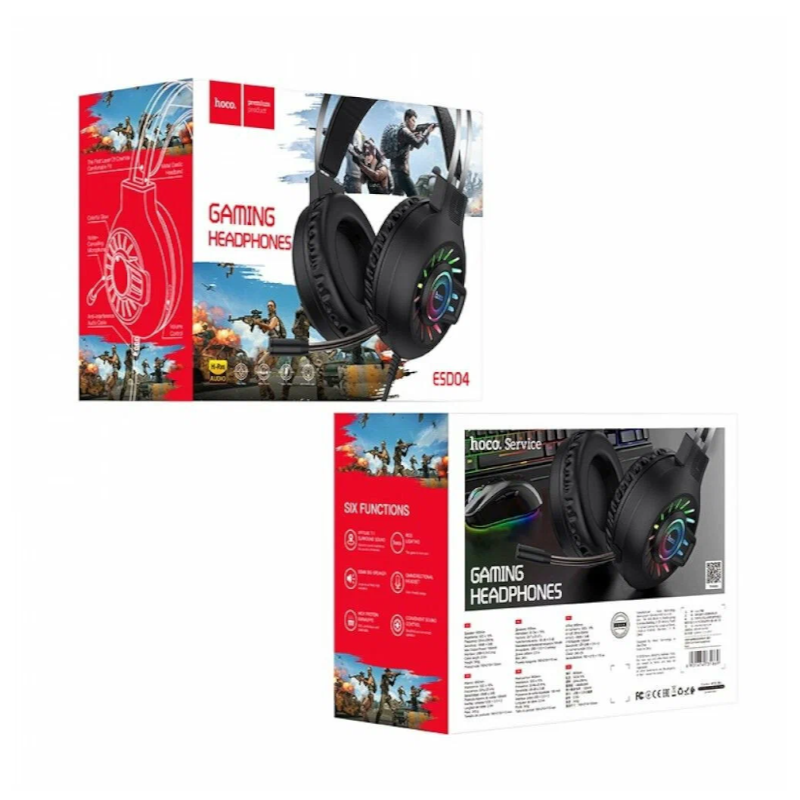 картинка Наушники проводные HOCO ESD04 игровые, RGB подсветка от магазина "мир Электроники"