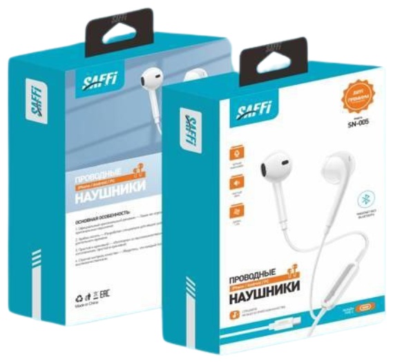 картинка Наушники проводные SAFFI SN-005, TYPE-C 1.2 м белый от магазина "мир Электроники"