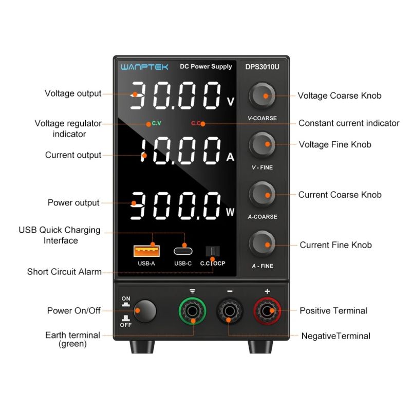 картинка Блок питания лабораторный DPS3010U 0-30В/10А, 4-х разрядный, черный от магазина "мир Электроники"