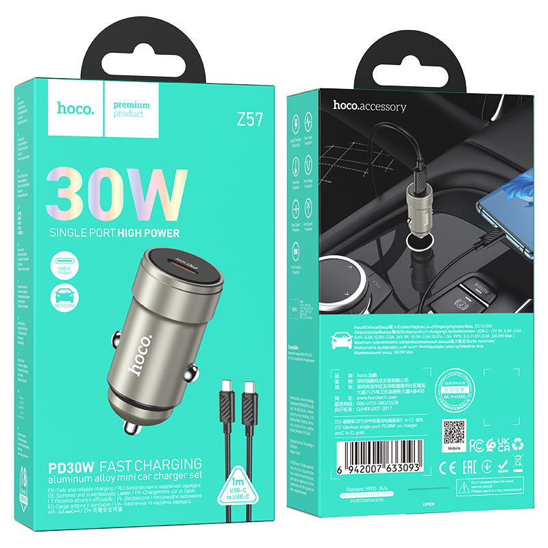 картинка Зарядное устройство автомобильное HOCO Z57, PD 30W, USB-C, шнур IP от магазина "мир Электроники"