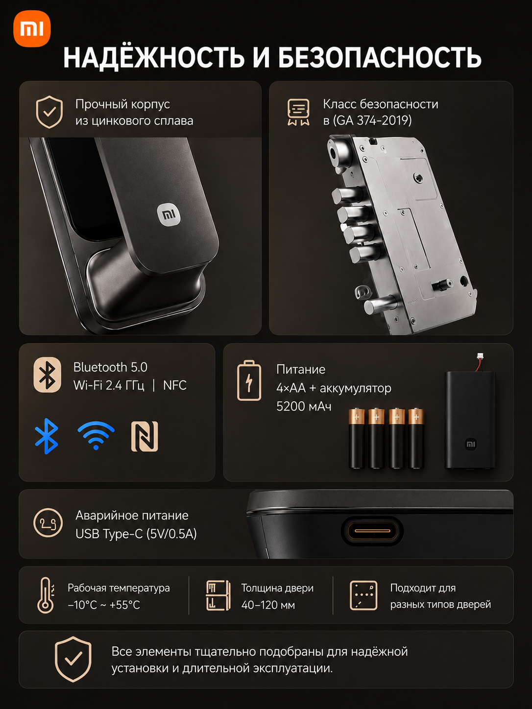 картинка Замок дверной Xiaomi G500 автомат, глазок, BT 5.0 от магазина "мир Электроники"