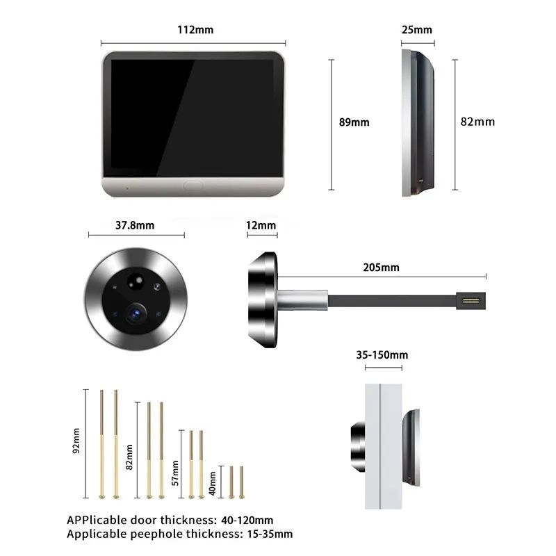 картинка Видео глазок дверной Tuya 300PD Wi-Fi, 4.3", 1080P, IR, PIR, 5000 мАч от магазина "мир Электроники"