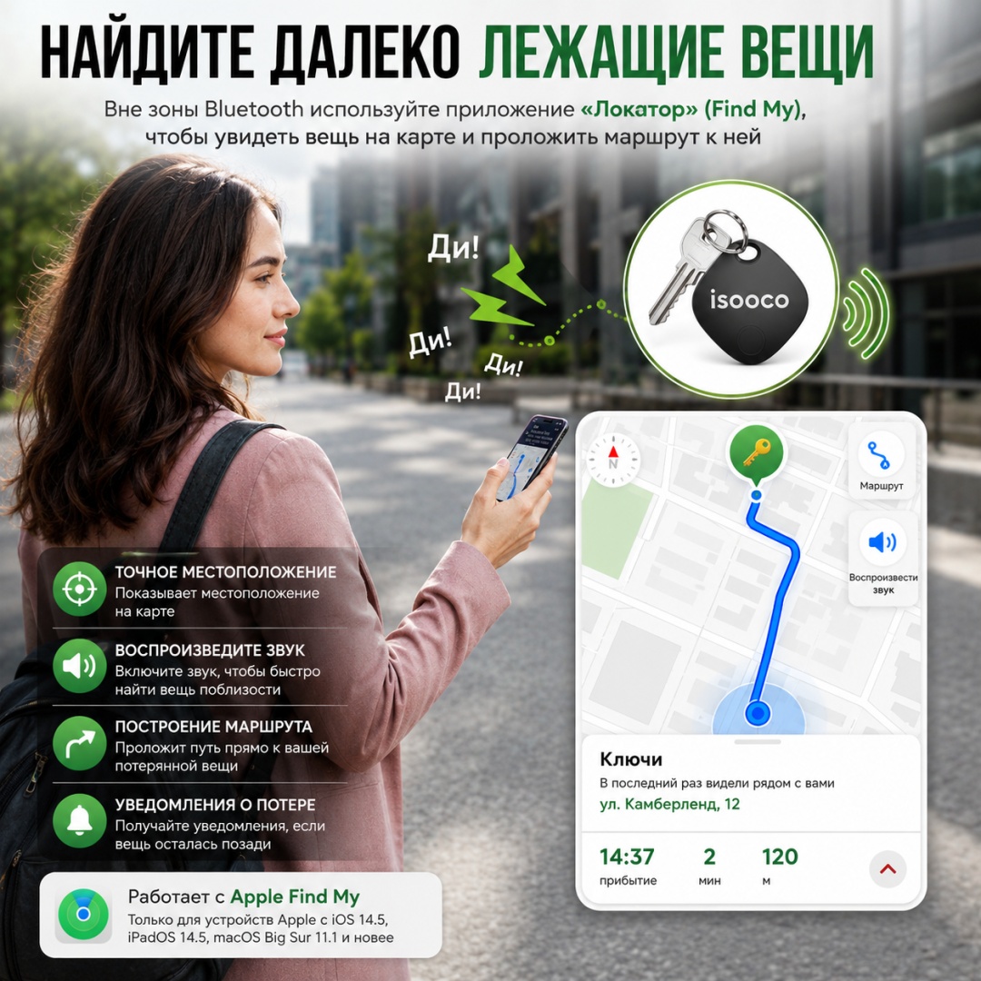 картинка Мини GPS-трекер локатор ISOOCO IS2401, BT SmartTag для Ios от магазина "мир Электроники"