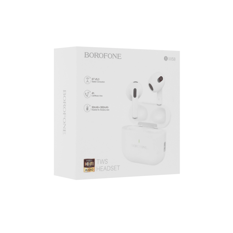 картинка Наушники беспроводные BOROFONE BW58, BT 5.3, белый, до 4 ч от магазина "мир Электроники"