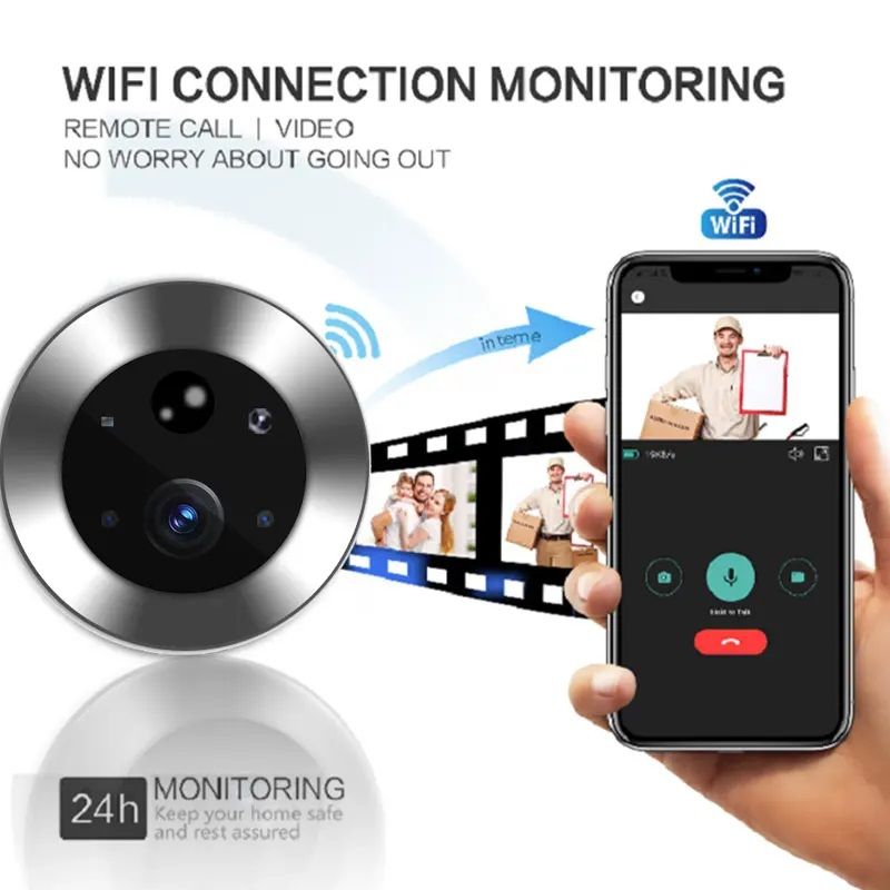 картинка Видео глазок дверной Tuya 300PD Wi-Fi, 4.3", 1080P, IR, PIR, 5000 мАч от магазина "мир Электроники"