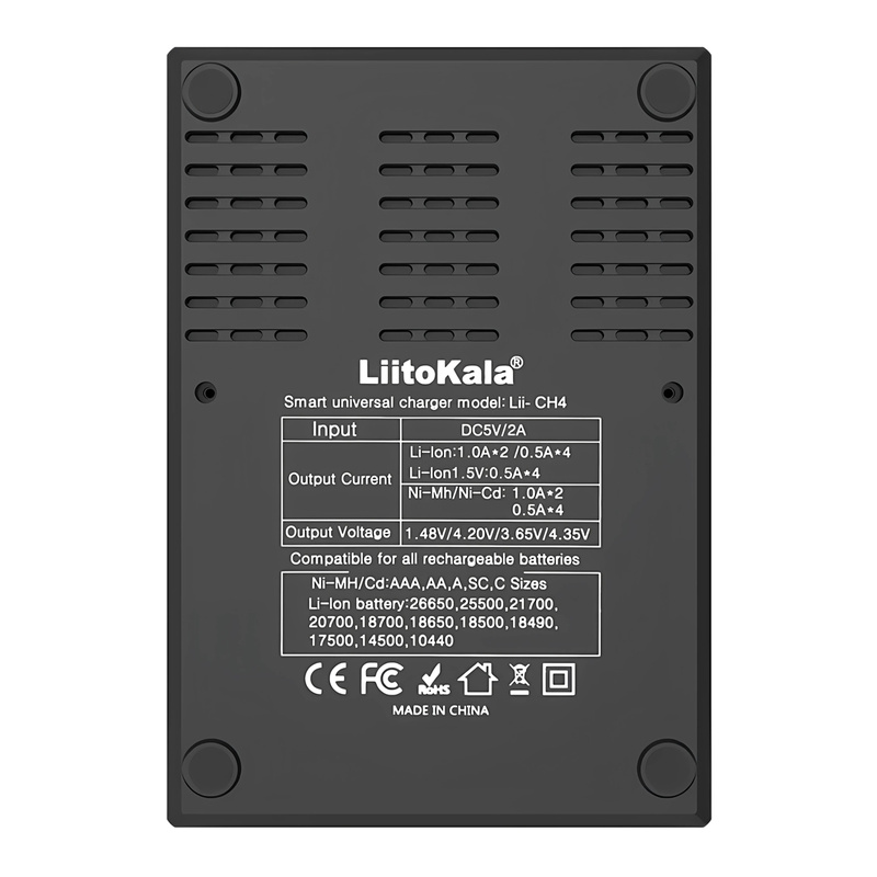 картинка Зарядное устройство LiitoKala Lii-CH4, 4 слота, Li-Ion/IMR/LiFePO4/NiMH/NiCd от магазина "мир Электроники"