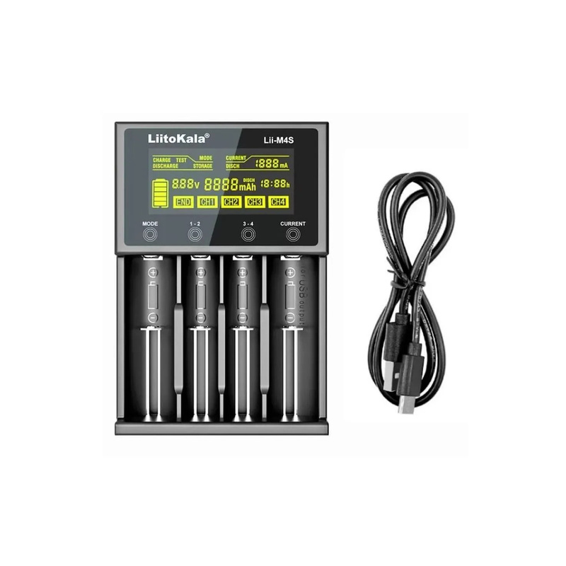 картинка Зарядное устройство LiitoKala Lii-M4S+(U1), 4 слота, Li-ion/Ni-HM + зарядка от магазина "мир Электроники"