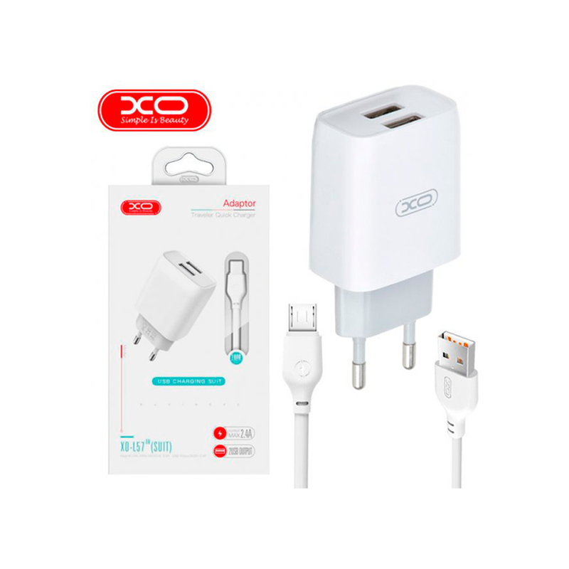 картинка Зарядное устройство XO-L57, 2USB, 2,4 А, микро от магазина "мир Электроники"