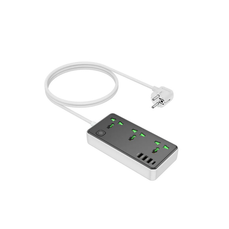 картинка Удлинитель 220В HOCO AC7A, 3 USB, Type-C, 17Вт, 3.4 А, 3 розетки 2500W, 1.5 м от магазина "мир Электроники"