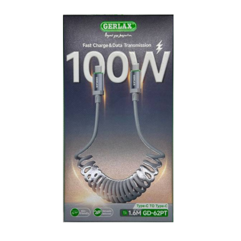 картинка  Шнур GERLAX GD-62PT, Type-C на Type-C, 100W, 1.6 м от магазина "мир Электроники"