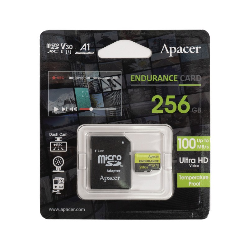 картинка SD карта Apacer AP256GEDM1D05-R, MicroSDXC 256GB с адаптером от магазина "мир Электроники"