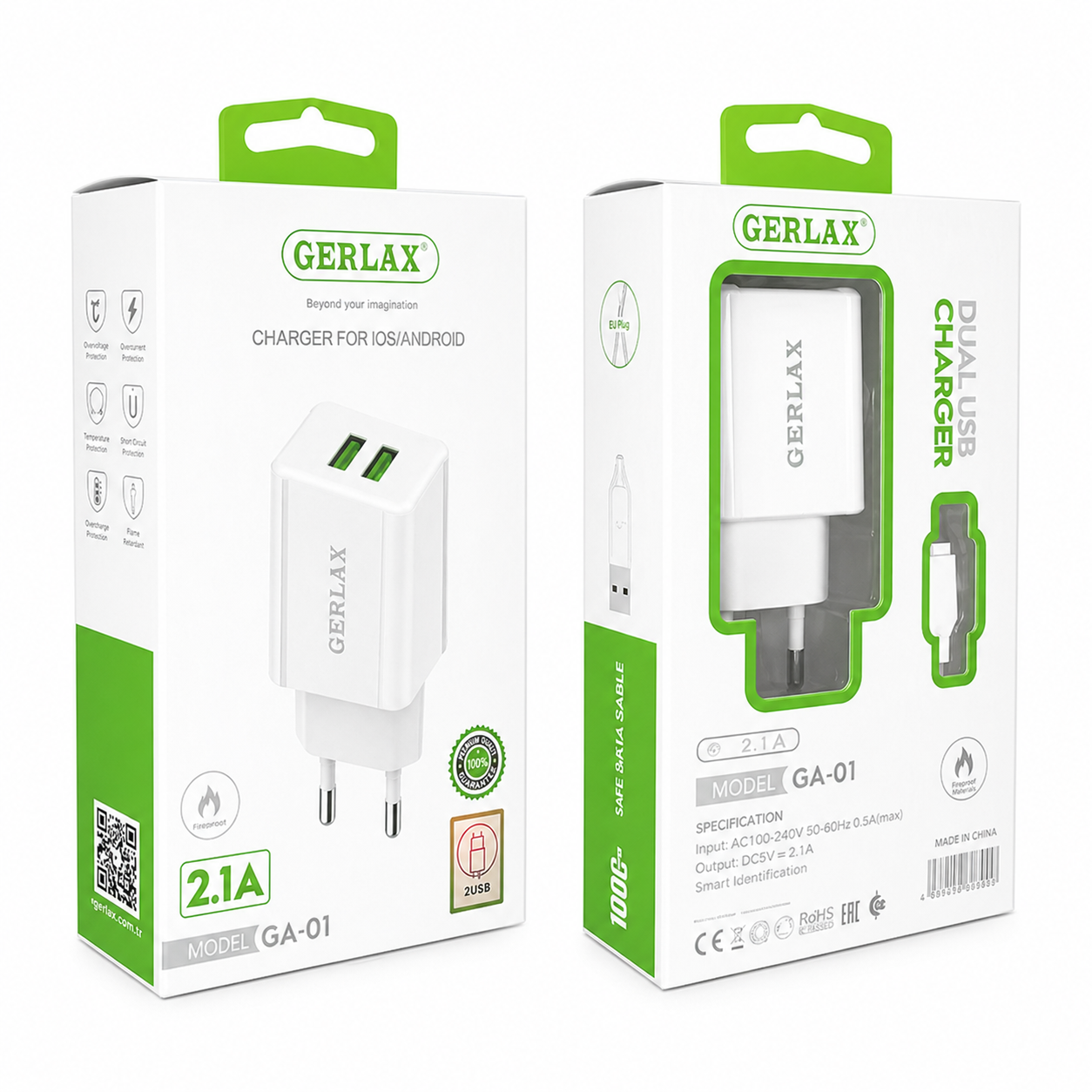 картинка Зарядное устройство GERLAX GA-01 2USB 2,1А Type-C от магазина "мир Электроники"