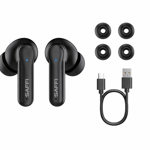 картинка Наушники беспроводные SAFFI AP04, BT 6.0 ENC, черный S866, до 6 ч от магазина "мир Электроники"