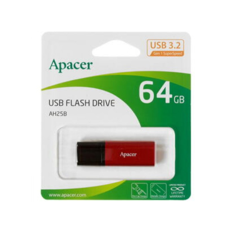 картинка Флешка Apacer, AH25B, AP64GAH25BR-1, 64GB, USB 3.2, красный от магазина "мир Электроники"
