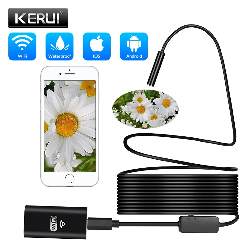 картинка Эндоскоп KERUI Wi-Fi камера 1200P 8 мм, 2 м для автомастера от магазина "мир Электроники"
