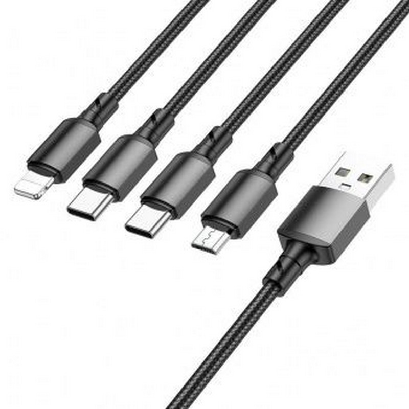картинка Шнур BOROFONE BX72, 4-в одном, 2Type-C, IP, микро, 2 А, 1 м от магазина "мир Электроники"