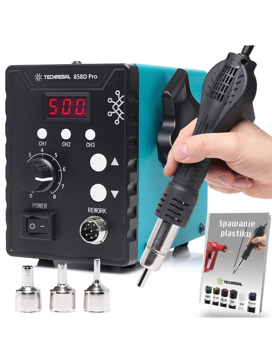 картинка Паяльный фен 858D Pro с запасными нагревателями от магазина "мир Электроники"