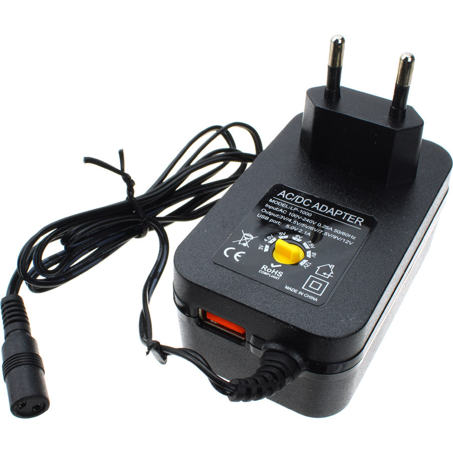 картинка Блок питания адаптер LP-1000 Евро, 30 Вт, USB, 3/4.5/5/6/9/12B, 6 адаптеров, шт. от магазина "мир Электроники"