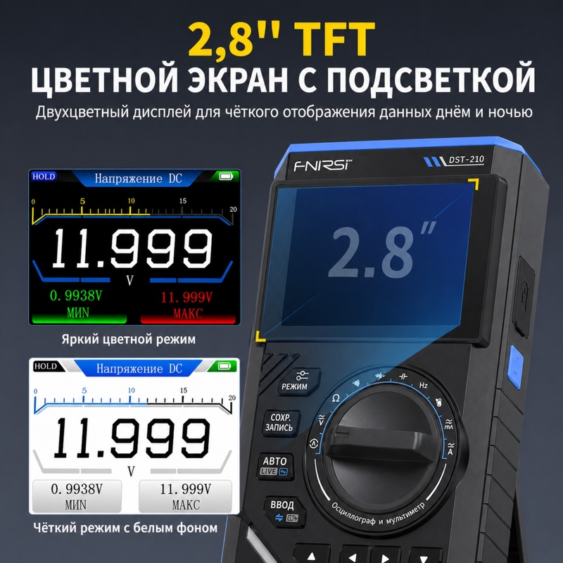 картинка Осциллограф мультиметр FNIRSI DST-210, 10 МГц, 3000 мАч, генератор от магазина "мир Электроники"