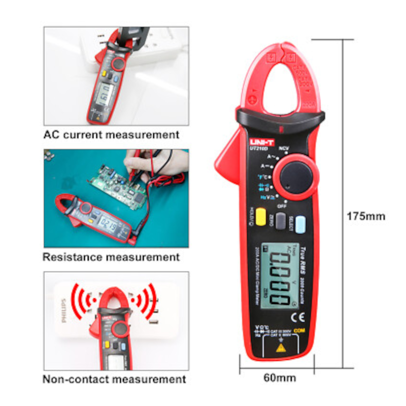 картинка Токовые клещи UNI-T UT210D до 200 A (AC, DC) мультиметр от магазина "мир Электроники"
