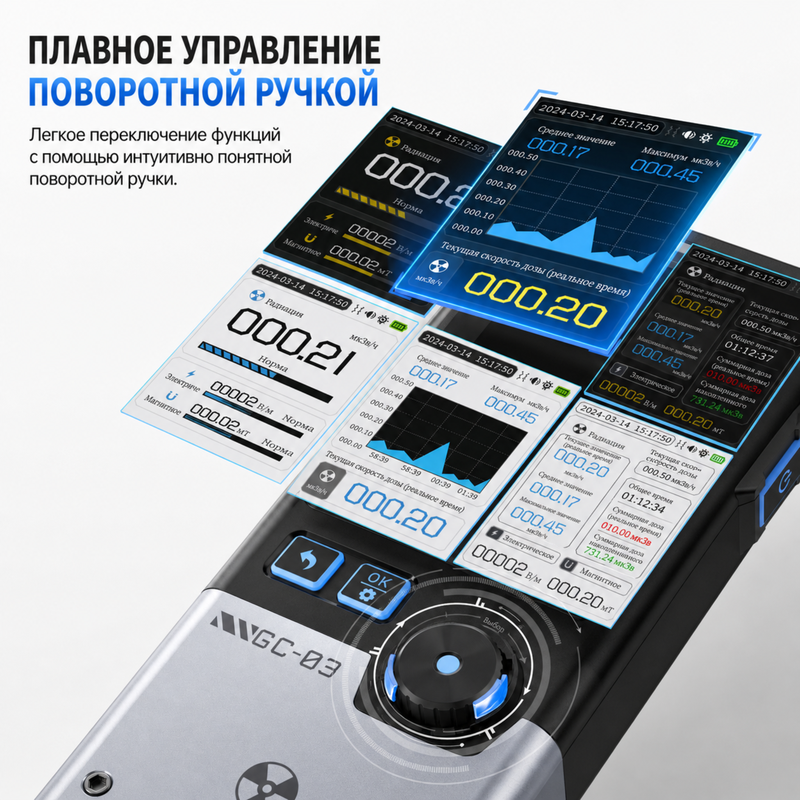 картинка Дозиметр детектор Fnirsi GC-03, 3 в 1 (радиация, электромаг. поле), 1500 мАч от магазина "мир Электроники"