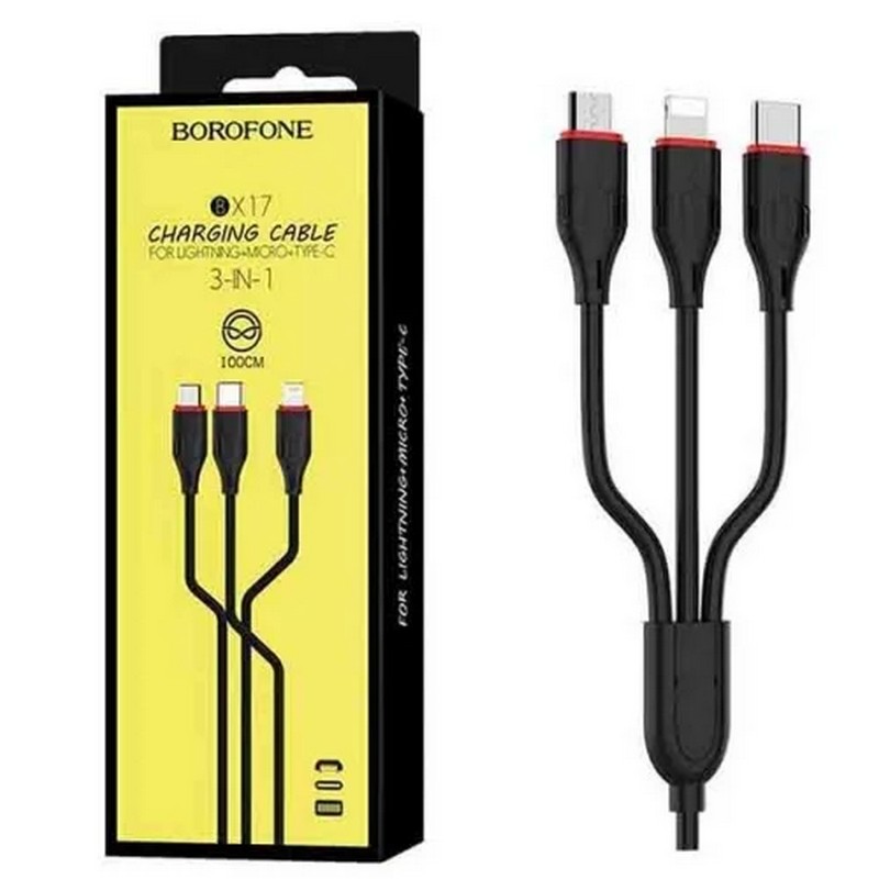 картинка Шнур BOROFONE BX17, 3-в одном, для Type-C IP микро, 2 А, 1 м от магазина "мир Электроники"