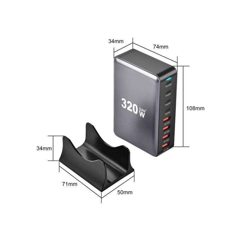 картинка Зарядная станция MBC 320 Вт, 4USB-C PD 100W, 4USB-A PD 18W от магазина "мир Электроники"