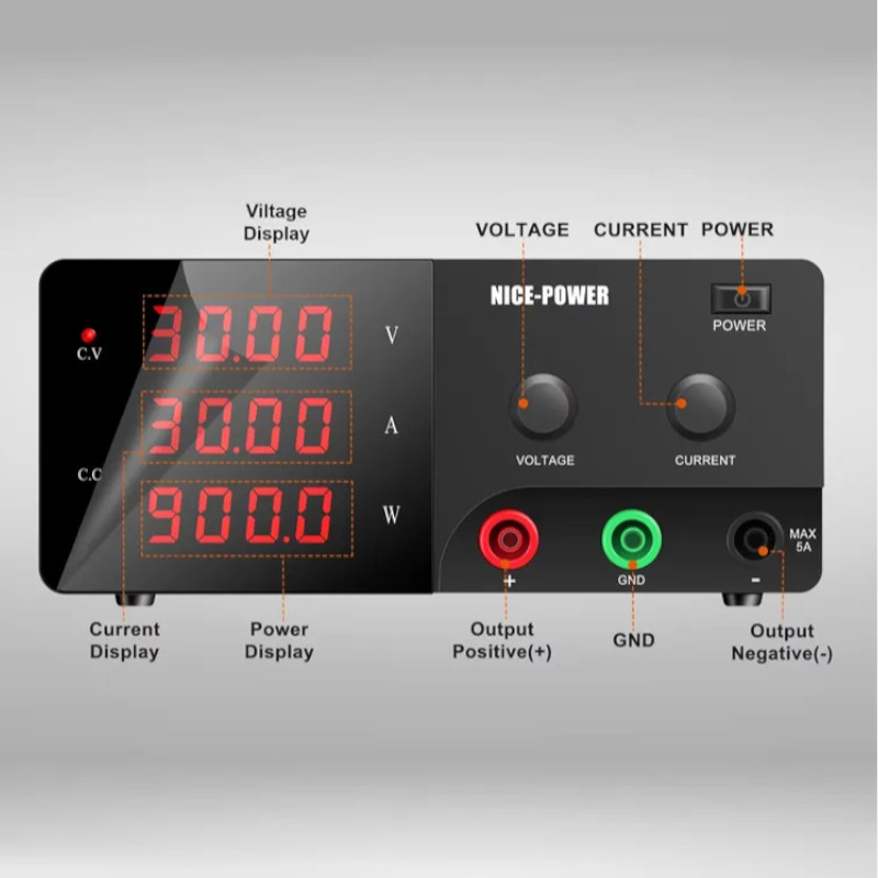 картинка Блок питания NICE R-SPS3030-232, 0-30B/30A, 3 индикатора, черный от магазина "мир Электроники"