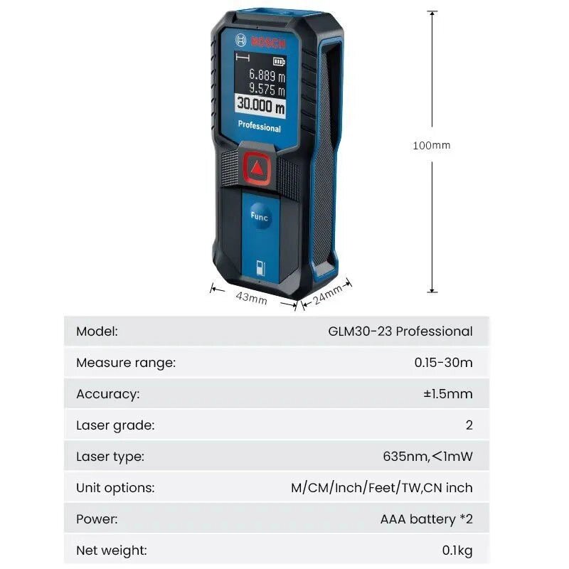картинка Лазерный дальномер Bosch GLM 30-23 до 30 м, точность 1.5 мм от магазина "мир Электроники"