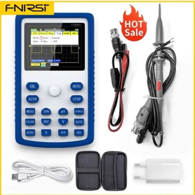 картинка Осциллограф FNIRSI-1C15 мини до 110 МГц, чехол от магазина "мир Электроники"