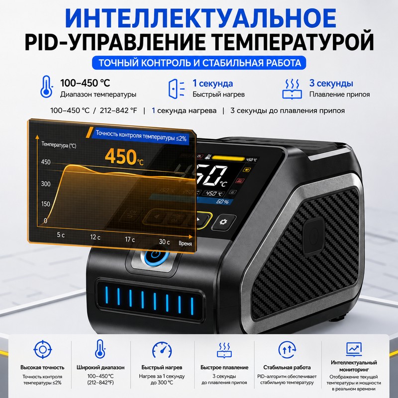 картинка Паяльная станция Fnirsi DWS-200 Max, 200W, 6 жал F245x6, F210x3, нагрев 3 с от магазина "мир Электроники"