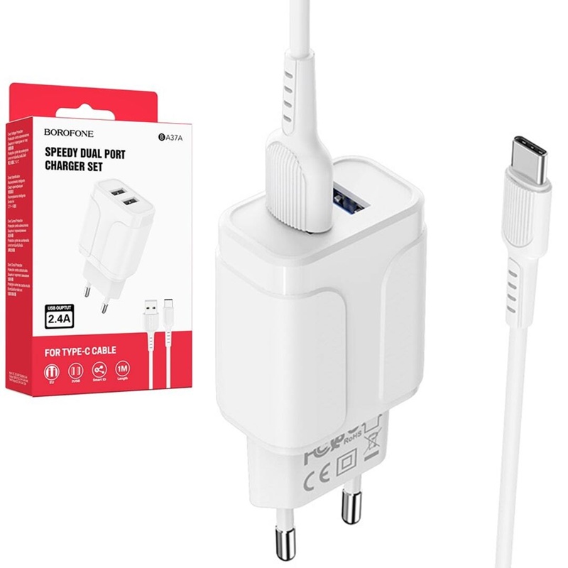 картинка Зарядное устройство BOROFONE BA37A, 2USB, PD 20 Вт, 2.4 А, шнур микро от магазина "мир Электроники"