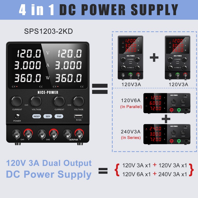 картинка Блок питания двухканальный NICE SPS1203 2KD, 120В/3А 2 канала от магазина "мир Электроники"