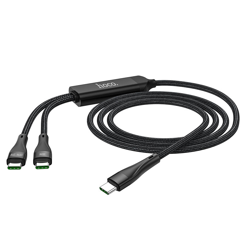 картинка Шнур HOCO U102, 2 в 1, Type-C на Type-C, + Type-C, 100 Вт, 1.2 м от магазина "мир Электроники"