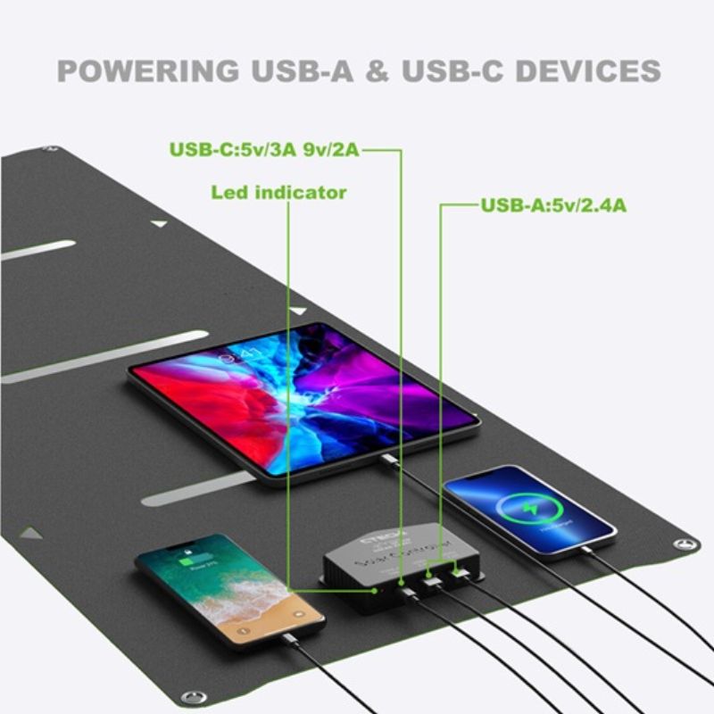 картинка Солнечная панель складная CTECHi CP30 30 Вт, 12В, 2USB, USB-C от магазина "мир Электроники"