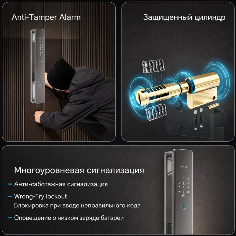 картинка Замок дверной Tuya K49-3DFace, WIFI ВТ, Face ID, серый от магазина "мир Электроники"