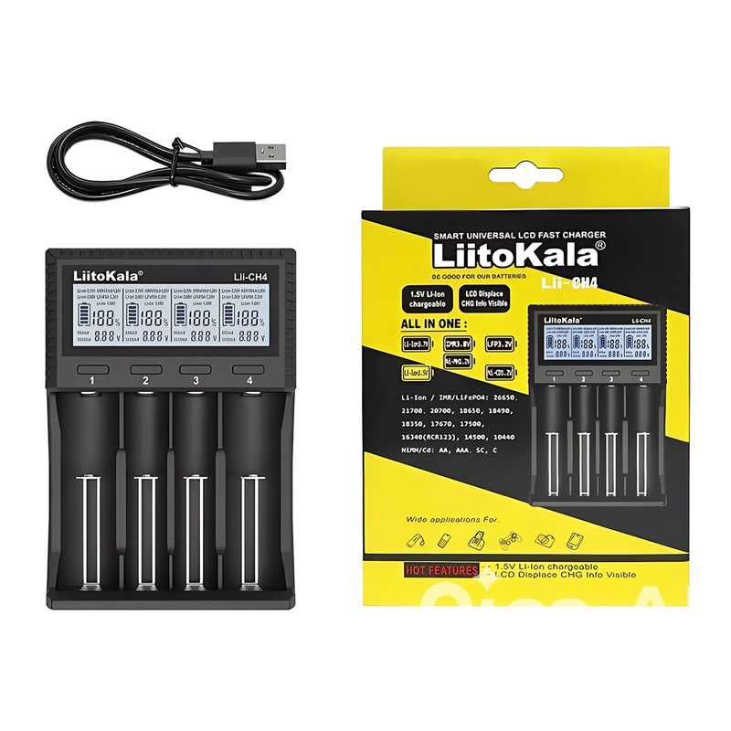 картинка Зарядное устройство LiitoKala Lii-CH4, 4 слота, Li-Ion/IMR/LiFePO4/NiMH/NiCd от магазина "мир Электроники"