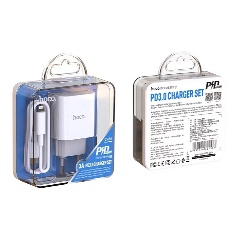 картинка Сетевое зарядное устройство Hoco C76A Pro, PD 30Вт, Type-C на Lightning от магазина "мир Электроники"