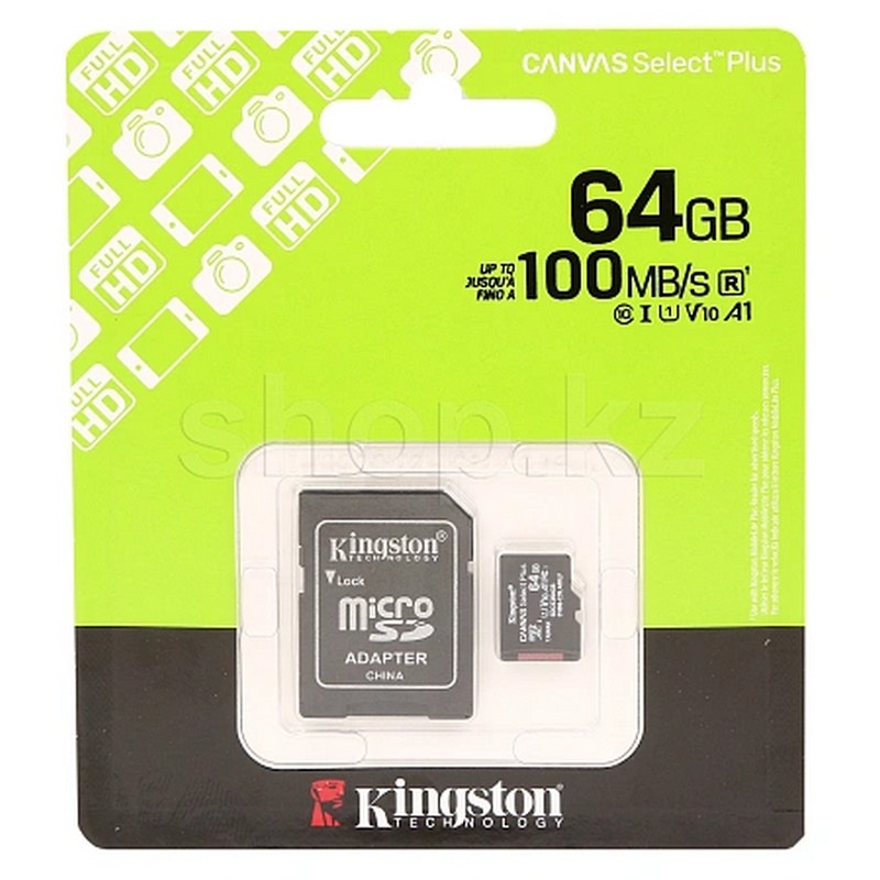 картинка SD Карта памяти Kingston Canvas Select 64GB 10 class от магазина "мир Электроники"