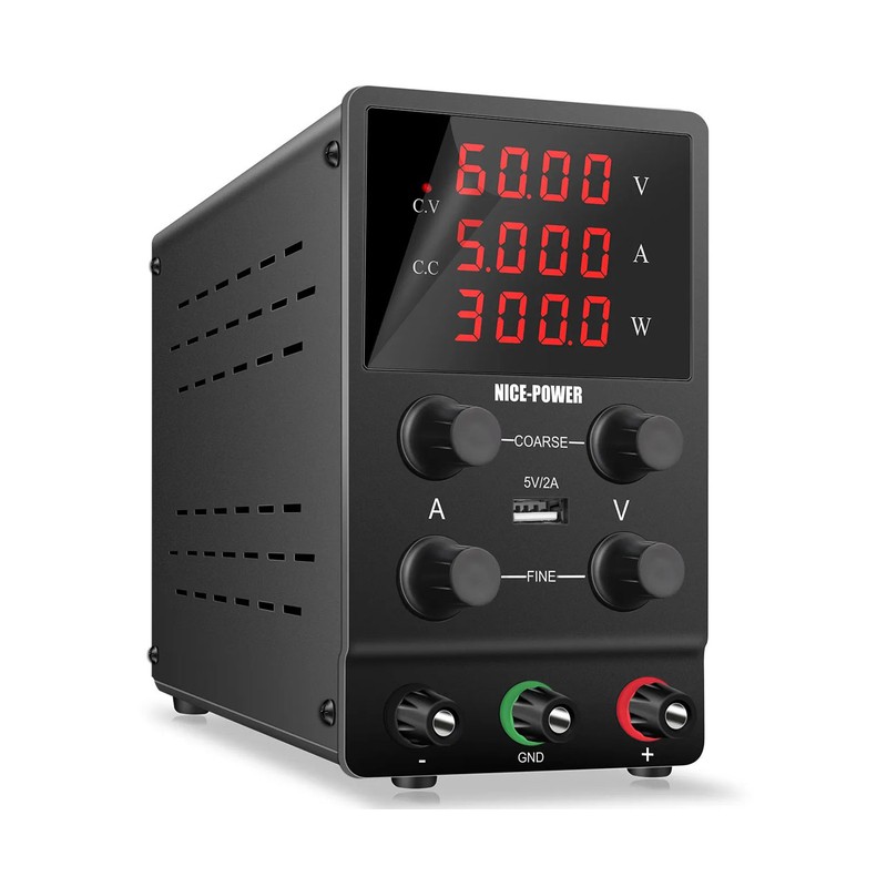 картинка Блок питания NICE SPS605, 0-60В/5А, USB, LED, 3 индикатора, черный от магазина "мир Электроники"