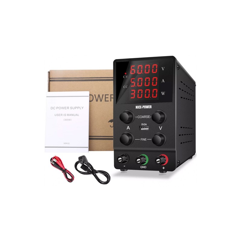 картинка Блок питания NICE SPS605, 0-60В/5А, USB, LED, 3 индикатора, черный от магазина "мир Электроники"