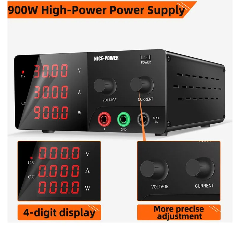 картинка Блок питания NICE R-SPS3030-232, 0-30B/30A, 3 индикатора, черный от магазина "мир Электроники"