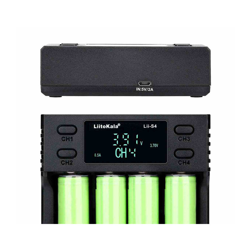 картинка Зарядное устройство LiitoKala Lii-S4, 4 слота, Li-Ion/IMR/LiFePO4/NiMH/NiCd от магазина "мир Электроники"