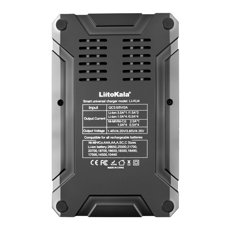 картинка Зарядное устройство LiitoKala Lii-KU4, 4 слота, Li-Ion/IMR/LiFePO4/NiMH/NiCd до 3А от магазина "мир Электроники"