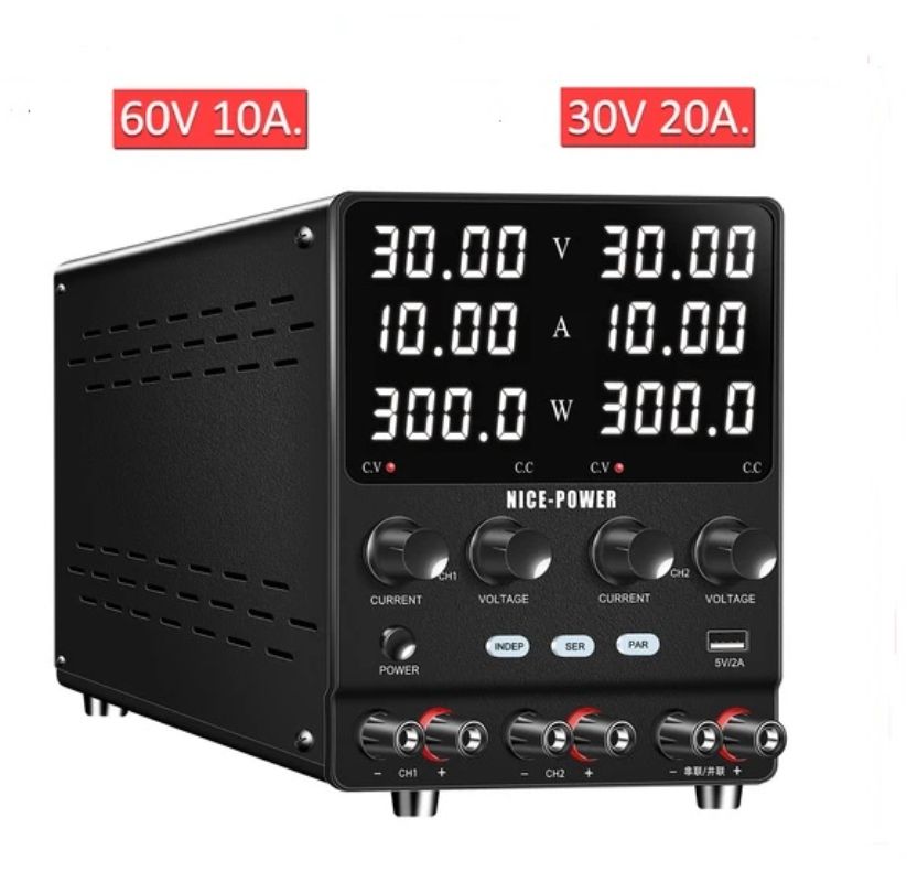 картинка Блок питания двухканальный лабораторный NICE SPS3010-2KD, 0-30В/10А, черный от магазина "мир Электроники"